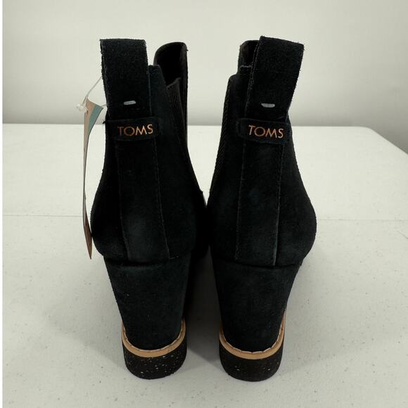 NWT TOMS Women's Maddie Black Leather Suede Wedge Heeled Boots Size 8 - Picture 9 of 10